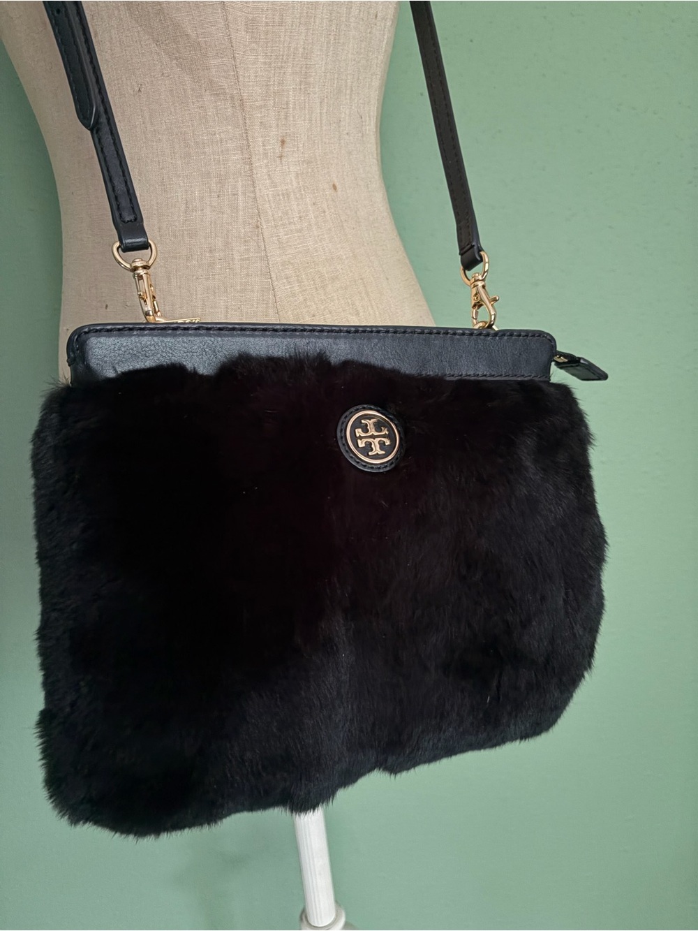 Tory Burch Black Fur Crossbody Bag